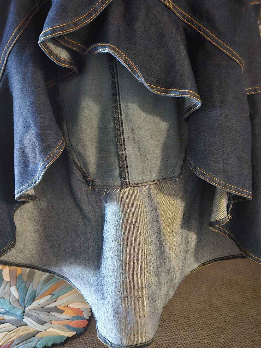 Women’s Dark Blue Denim Ruffle High Low Jean Skirt
